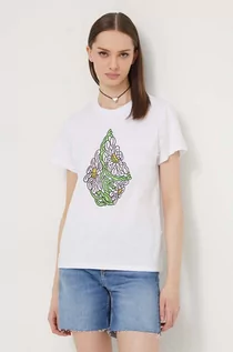 Koszulki sportowe damskie - Volcom t-shirt bawełniany damski kolor biały - grafika 1