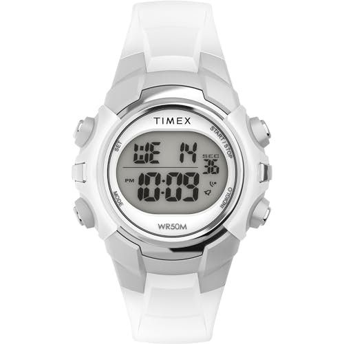 Timex Sport zegarek uniseks 33 mm – biały pasek z żywicy, tarcza cyfrowa, koperta w kolorze srebrnym, TW5M61500