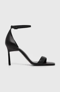 Calvin Klein sandały skórzane HEEL SANDAL 90 LTH kolor czarny HW0HW01944 - Sandały damskie - miniaturka - grafika 1