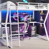 Łóżka dla dzieci i młodzieży - Łóżko antresola 90x200cm z LED i gniazdkami - biurko + schody - Biały - miniaturka - grafika 1