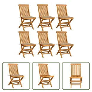 The Living Store Krzesła ogrodowe z beżowymi poduszkami 6 szt. Lite drewno tekowe - Fotele i krzesła ogrodowe - miniaturka - grafika 1