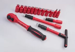 ZESTAW NASADEK IZOLOWANYCH 1/2" 16cz. KRÓTKIE, 6-kąt. 8 - 24mm, Z AKCESORIAMI, CHROM, KASETA Z TWORZYWA King Tony - Zestawy narzędziowe - miniaturka - grafika 3