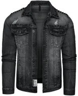 Kurtki męskie - Kurtka męska jeansowa czarna z nitami Recea - miniaturka - grafika 1