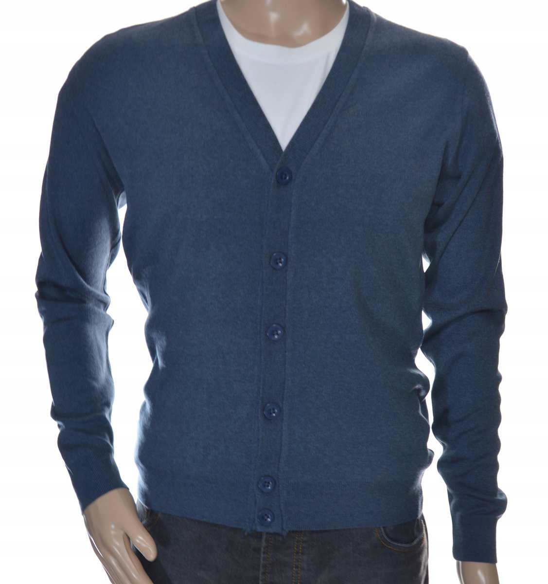 Sweter męski rozpinany kardigan na guziki w szpic wełniany z wełny XXL 2XL