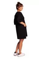 Bluzki damskie - B233 Tunika z głębokim dekoltem i kieszeniami - czarna (kolor czarny, rozmiar L/XL) - miniaturka - grafika 1