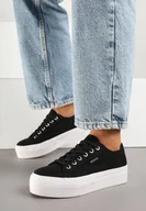 Trampki damskie - Czarno-Białe Klasyczne Trampki na Grubej Podeszwie Maireli - miniaturka - grafika 1