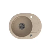 Zlewozmywaki - STEINER Zlewozmywak granitowy jednokomorowy 58,5 46 17,5 cm z ociekaczem CUBA 216 beżowy ze stalowym odpływem - miniaturka - grafika 1