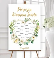 Pamiątka Pierwszej Komunii Świętej - Plansza komunijna z imionami dzieci w sercu - miniaturka - grafika 1