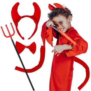 Strój Diabła Akcesoria Diabełka Rogi Opaska Widły 100 Cm Ogon Halloween - Dodatki do strojów karnawałowych - miniaturka - grafika 1
