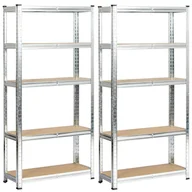 Szafy i regały magazynowe - Regał metalowy do garażu piwnicy magazynowy zestaw 2 sz. 70x30x154 - Srebrny - miniaturka - grafika 1