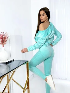 WELUROWY DRES Z KAPTUREM PREMIUM LOGO MIELCZARKOWSKI - TURKUS - Spodnie sportowe damskie - miniaturka - grafika 1