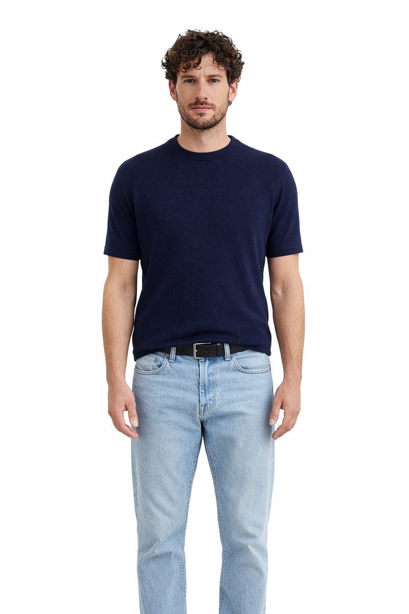BOSS GRANATOWY MĘSKI T-SHIRT Z KRÓTKIM RĘKAWEM DZIANINA S 1I4A