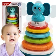 Grzechotki dla dzieci - WOOPIE BABY Piramida Wieża Interaktywna Słonik z Obręczami Grzechotka - miniaturka - grafika 1