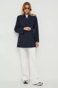Tommy Hilfiger marynarka z domieszką wełny kolor granatowy dwurzędowa gładka - Marynarki i żakiety damskie - miniaturka - grafika 1