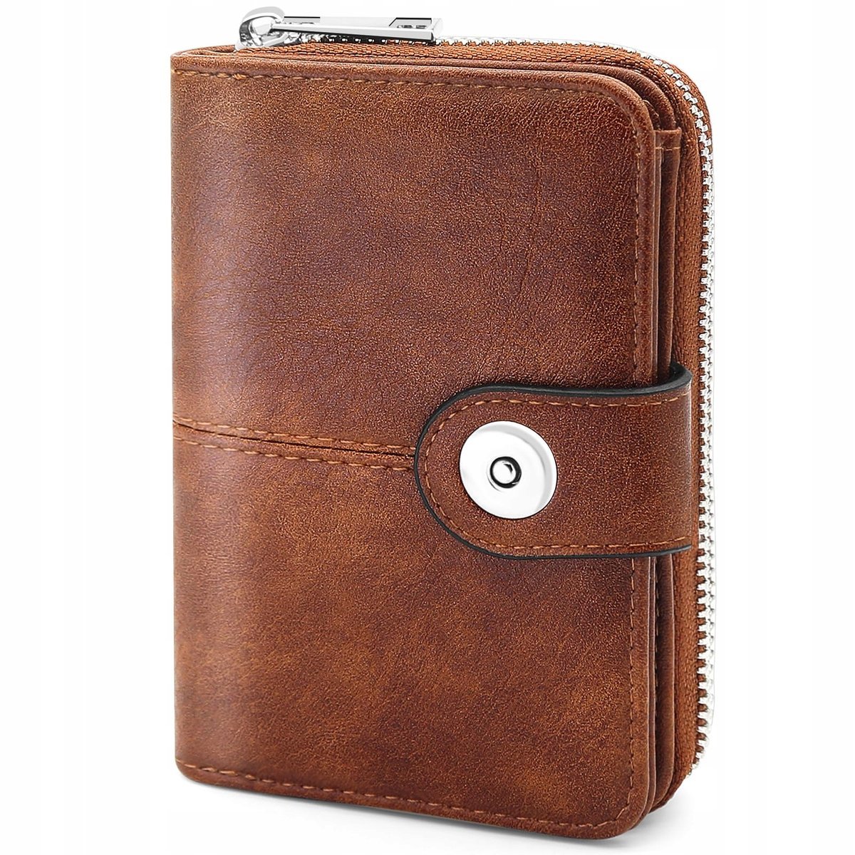 YERUUE Portfel Damski Mały Skórzany RFID Ochrona Zamek Kieszenie Brązowy