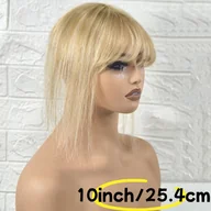 Pozostałe akcesoria fryzjerskie - TEMU Topper z Prawdziwych Ludzkich Włosów o Długości 8/10 Cali dla Kobiet - Proste Blond Osłona z Grzywką, Bezszwowo Zwiększający Objętość - miniaturka - grafika 1