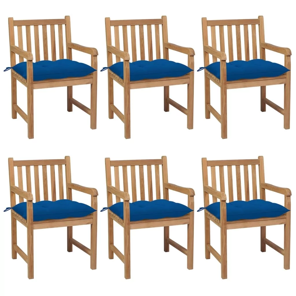vidaXL Lumarko Krzesła ogrodowe z niebieskimi poduszkami, 6 szt., tekowe! 3073056