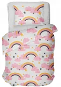 Pościel dla dzieci - Komplet pościeli 140x200 w różowe chmurki i tęcze - miniaturka - grafika 1