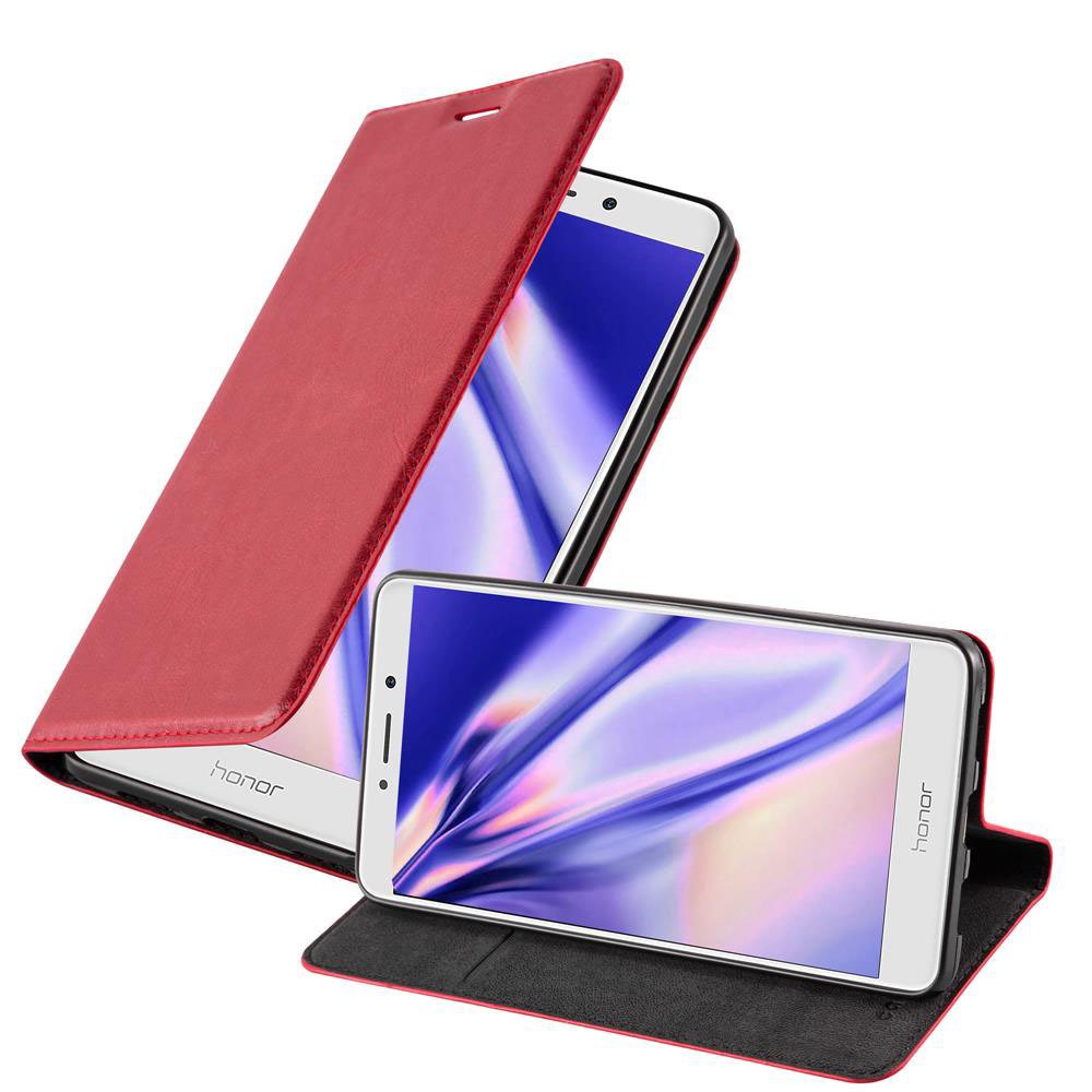 Etui Cadorabo do Honor 6X w kolorze APPLE RED Etui na telefon komórkowy z magnetycznym zamknięciem, funkcją podstawki i miejscem na kartę Etui Etui ochronne Etui z klapką w stylu książki
