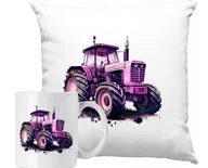 Gadżety dla niej i dla niego - ZESTAW PODUSZKA + KUBEK Różowy Traktor Rolnik Pomysł Na Prezent - miniaturka - grafika 1