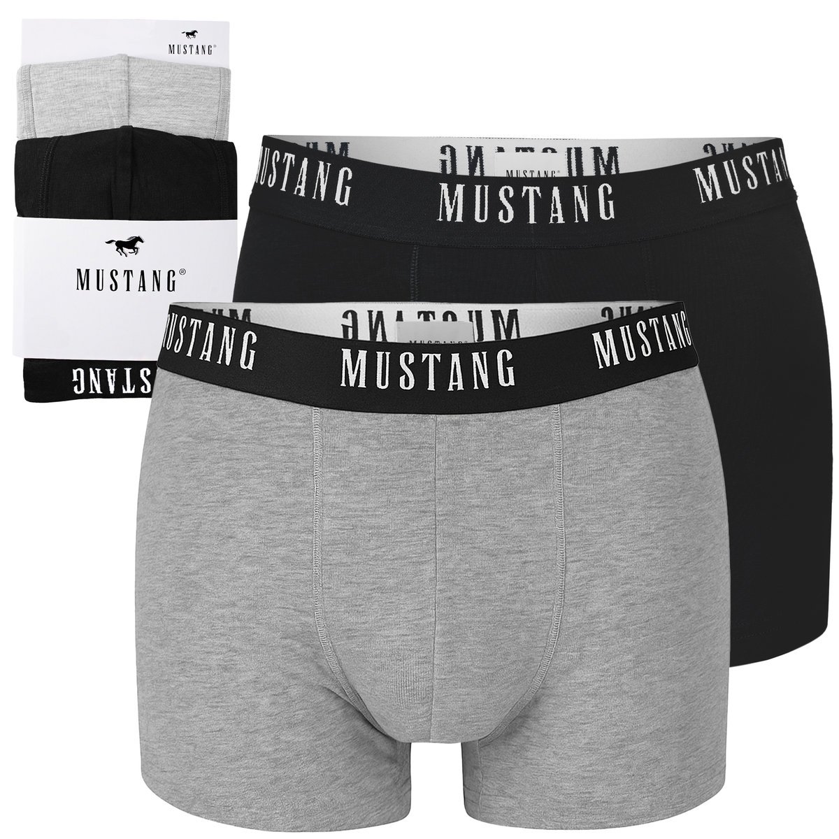 MUSTANG Bokserki Męskie Bawełniane Black Grey MU1052 2 sztuki Rozmiar M