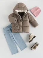 Moda i Uroda OUTLET - Reserved - Pikowana kurtka z kapturem - beżowy - miniaturka - grafika 1