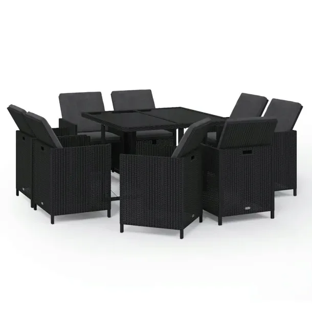 Zestaw mebli ogrodowych rattan PE 8 krzeseł + stół, czarny