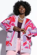 Swetry damskie - Kolorowy bawełniany kardigan serca F1811 Fiolet - miniaturka - grafika 1