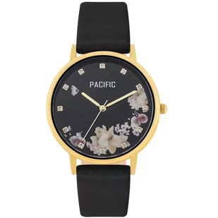 Zegarek Złoty damski zegarek z kwiatami i kryształkami na pasku PACIFIC X6182-10 - Zegarki damskie - miniaturka - grafika 1