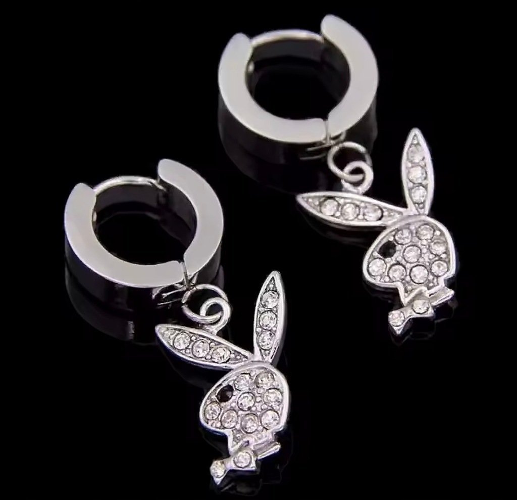 Kolczyki Króliczki Playboya Diamentowe Playboy Srebrne Królik Prezent Y2K