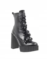 Botki damskie - Botki damskie czarne CARINII B9794 skóra słupek modne eleganckie r.40 - miniaturka - grafika 1