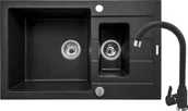 Zlewozmywaki z baterią - ZESTAW PYRAMIS SPARTA PLUS (78x48) 1 1/2B 1D + LUNGO czarny (nakrapiany) (070062801L) - miniaturka - grafika 1
