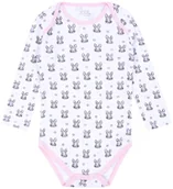 Body dla niemowląt - Biało-różowe body niemowlęce w króliczki 9 m 74 cm - miniaturka - grafika 1