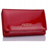 Portfele - Portfel damski Skórzany Czerwony Bigiel Błyszczący RFID GRACIO - miniaturka - grafika 1