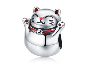 Pandora Valerio.pl Rodowany srebrny charms do japoński kot maneki neko cat srebro 925 NEW129 NEW129 - Charmsy - miniaturka - grafika 1