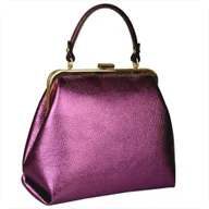 Torebki damskie - Damska torebka fiolet metalik skóra naturalna bigiel retro - miniaturka - grafika 1