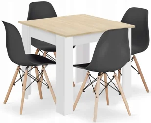 Kwadratowy stół biały + dąb sonoma z 4 czarnymi krzesłami N5-F29 - Stoły z krzesłami Kwadratowy stół biały + dąb sonoma z 4 czarnymi krzesłami N5-F29 - Stoły z krzesłami - miniaturka - grafika 1