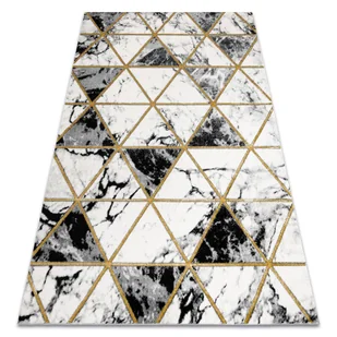 Dywan EMERALD ekskluzywny 1020 glamour, stylowy marmur, trójkąty czarny / złoty beżowy 120x170 cm - Dywany - miniaturka - grafika 1