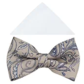 Krawaty i muchy męskie - Beżowo-niebieska mucha we wzór - A418 - miniaturka - grafika 1