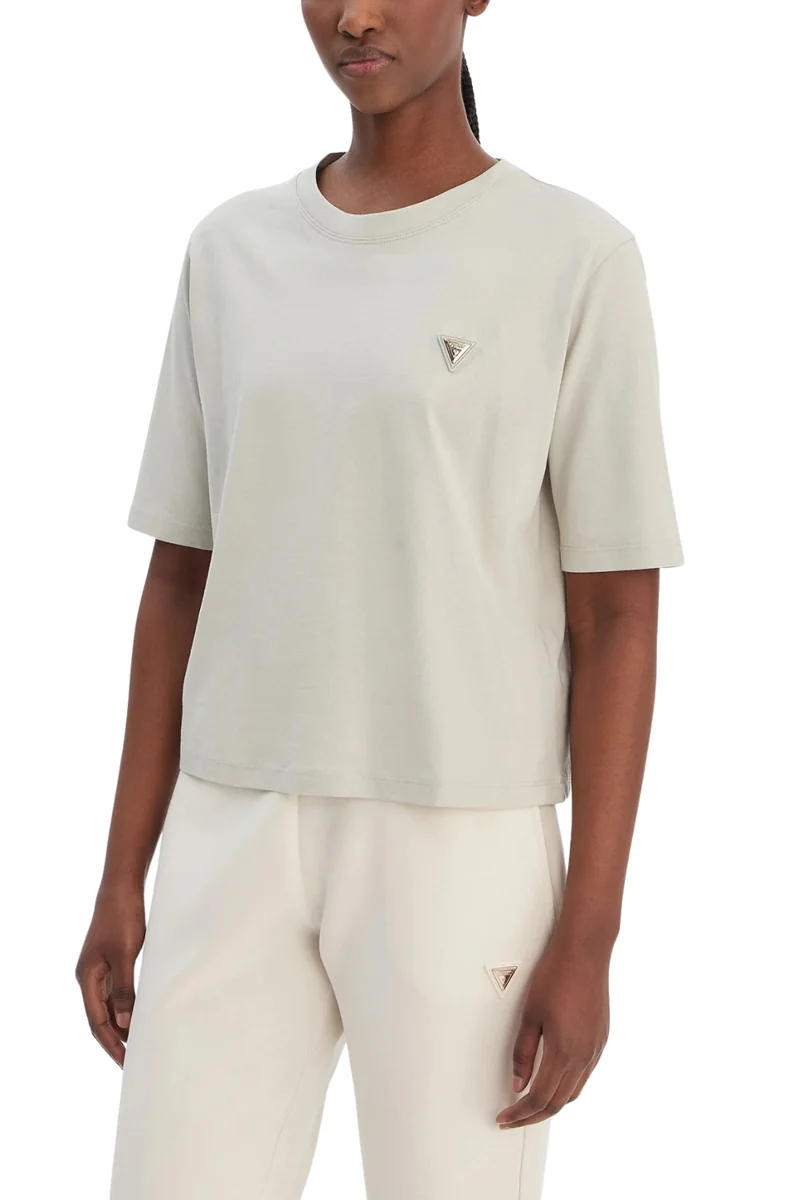 GUESS Zielony bawełniany t-shirt damski na krótki rękaw Colette Boxy L