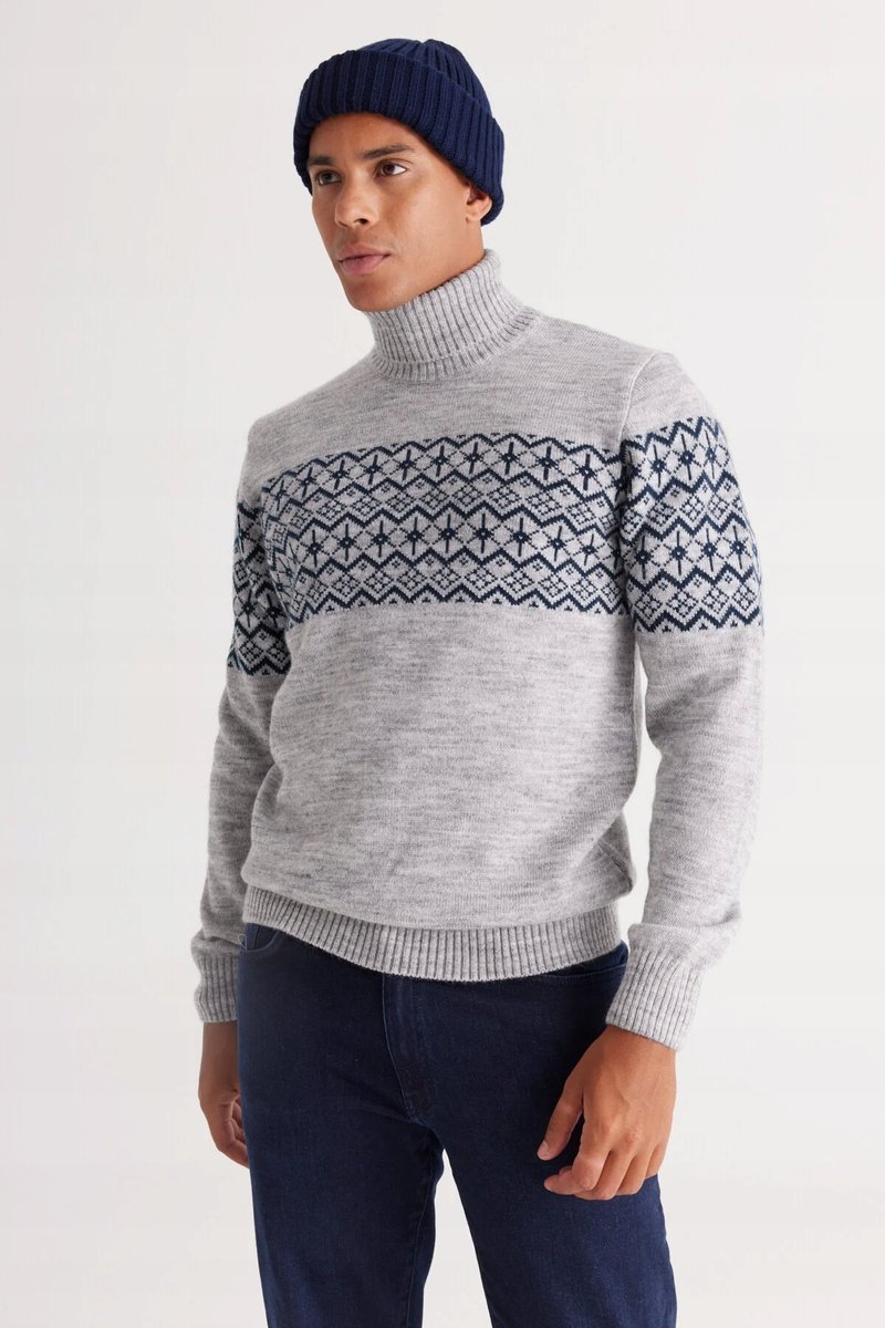 SWETER MĘSKI SZARY WZÓR NORWESKI GOLF 90% AKRYL 10% POLIAMID M 5GA*