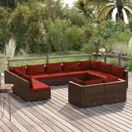 Meble ogrodowe - 11-cz. zestaw wypoczynkowy do ogrodu, poduszki, rattan PE, brąz - miniaturka - grafika 1