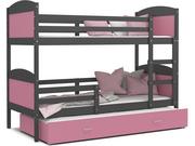 Łóżka dla dzieci i młodzieży - Łóżko piętrowe 190x80 szare różowe MATEUSZ 3 - miniaturka - grafika 1