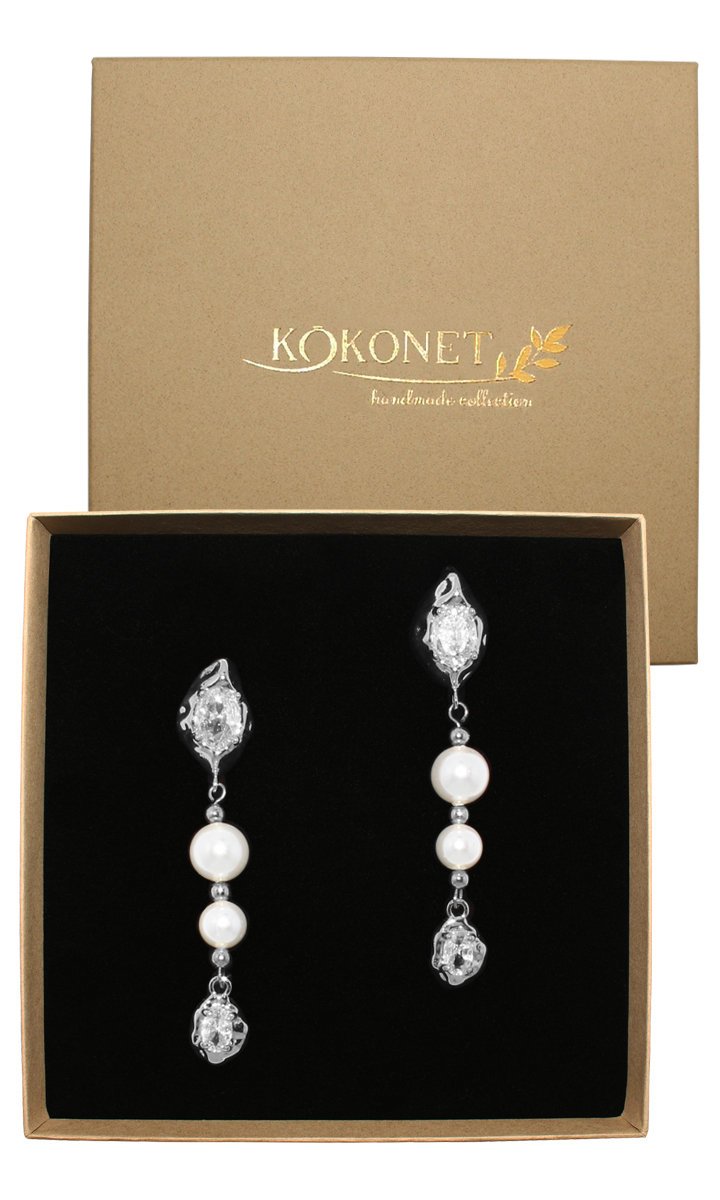 Długie kolczyki SREBRNE perłowe perły wiszą proste NOWOCZESNE klasyczne