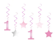 Baby shower i roczek - Dekoracja wisząca na roczek Gwiazdki różowe - 6 szt. - miniaturka - grafika 1