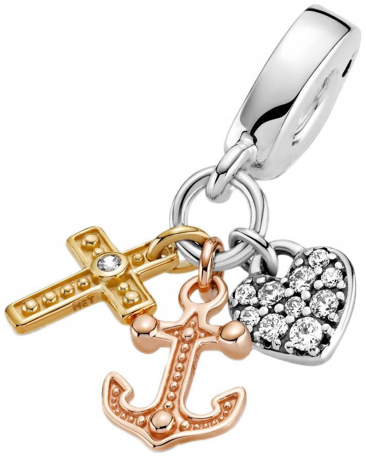 Charms do Pandora Zawieszka Charms Serce Kotwica Krzyżyk Charms Srebro 925 Trusky