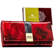 Portfele - Duży skórzany portfel damski PETERSON lakierowany ochrona RFID rozbudowany karty gotówka dokumenty elegancki modny czerwony - czarny - miniaturka - grafika 1