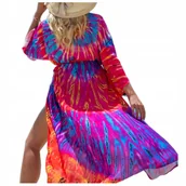 Bluzki damskie - Pareo kolorowe długa narzutka plażowa tunika z paskiem - miniaturka - grafika 1