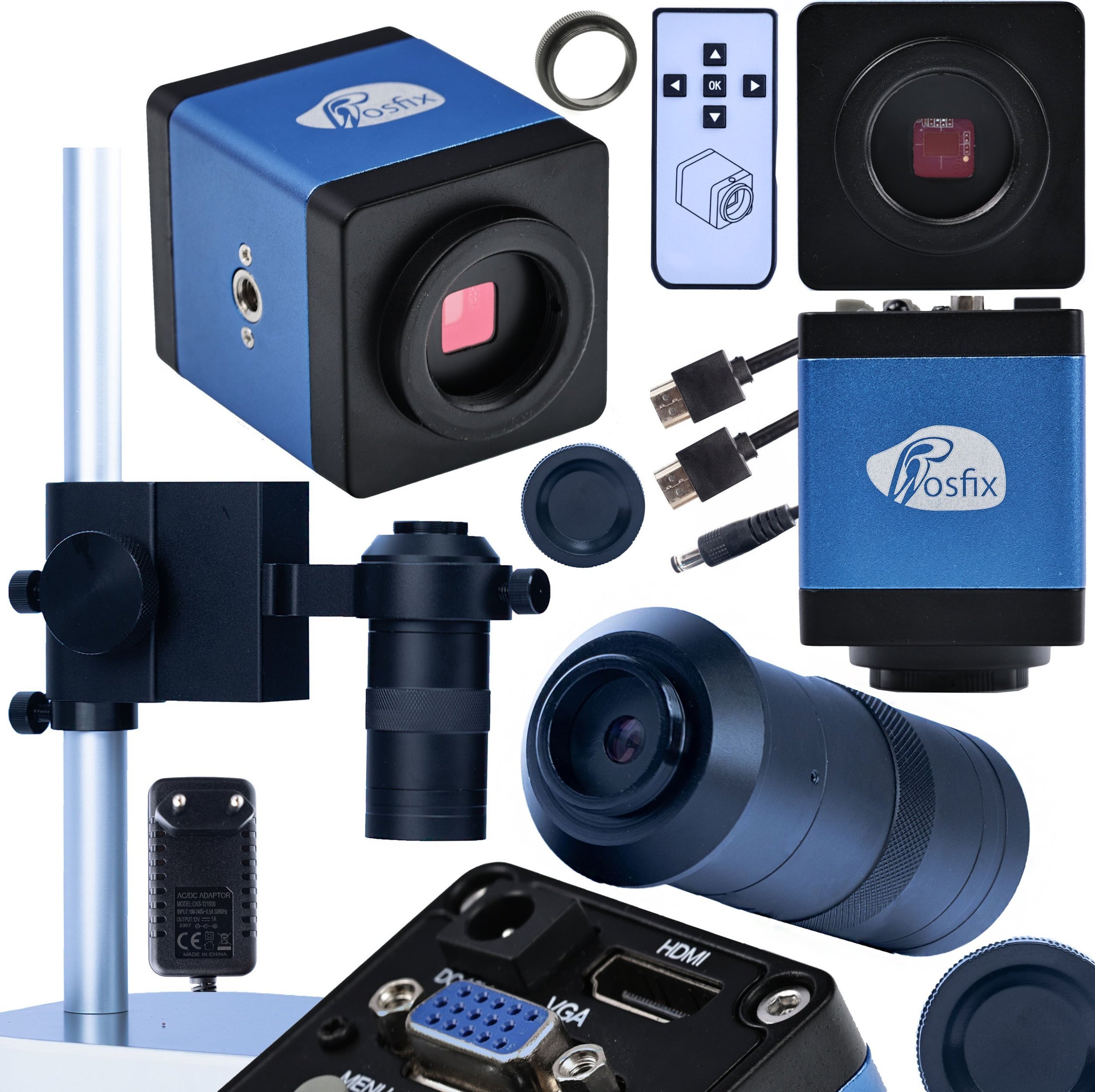 Mikroskop Rosfix MIKROSKOP CYFROWY PROFESJONALNY Z KAMERĄ HDMI BLUE DRACO PRO - ZESTAW 3W1
