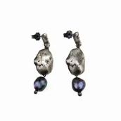 Kolczyki - Lawa z perłą - kolczyki srebrne - miniaturka - grafika 1